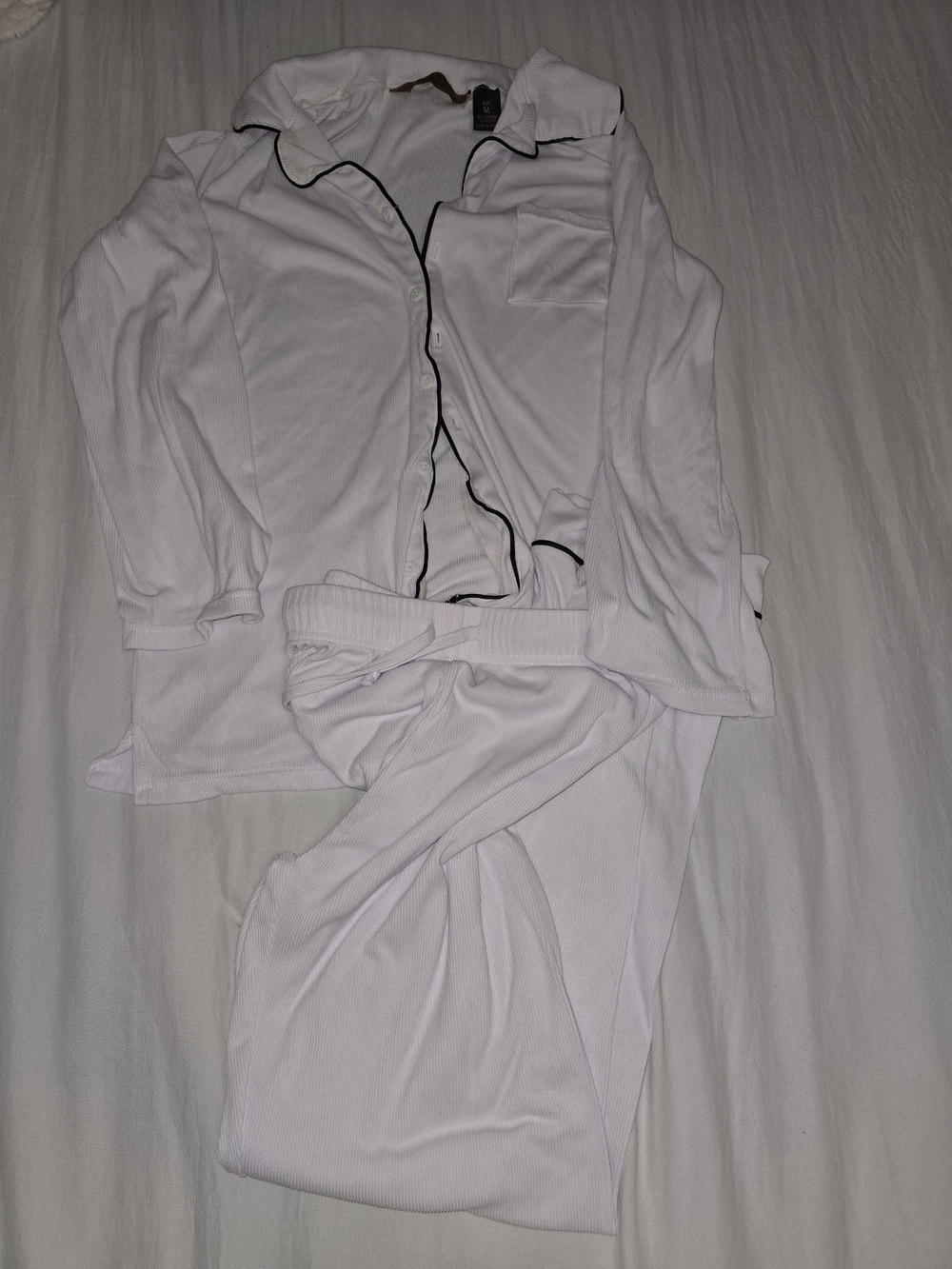 Bombay White Pajama Set with Black Piping